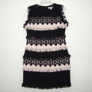 BOSTON PROPER Fringed Textured Lace Sleeveless Tweed Sheath Dress Size 8